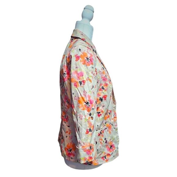 89th & Madison orange &pink floral 3/4 sleeve career piece jacket blazer size L - Picture 4 of 6
